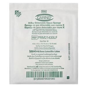 Caring Cotton Gauze Sponge 4x4" 16 Ply Sterile X-Ray Detectable LF