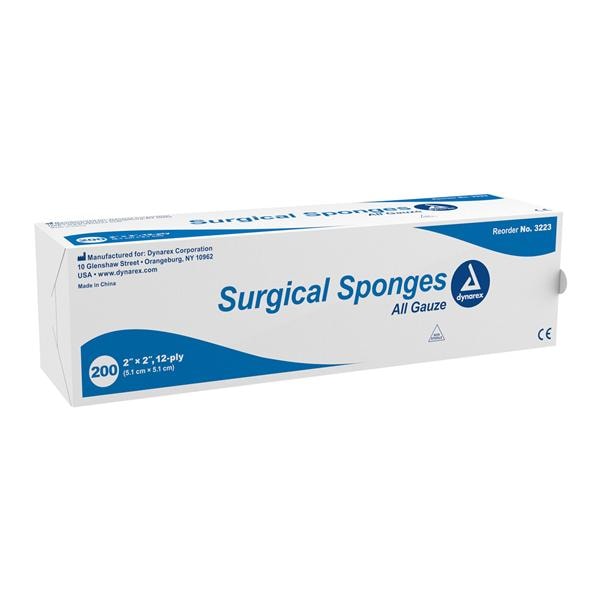 100% Cotton Gauze Sponge 2x2" 12 Ply Non-Sterile LF, 40 BX/CA