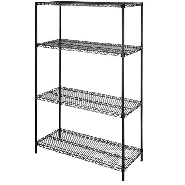 4-Tier Wire Steel Starter Shelving Unit 4 Shelves/4Posts Black Ea