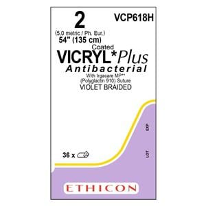 Coated Vicryl Plus Suture 2 54" Triclosan/Polyglactin 910 Braid Violet 36/Bx