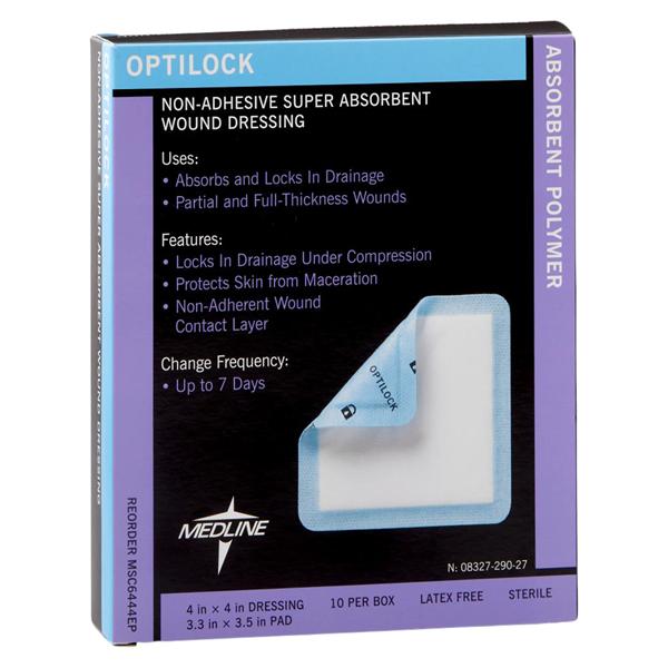 Optilock Polymer Wound Dressing 4x4" Sterile Non-Adhesive NAdh Spr Abs LF, 10 EA/BX