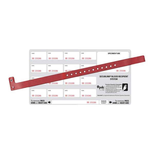 Securlink Blood Recipient System Wristband & Form Vnyl Rd Adlt/Ped 250/Pk