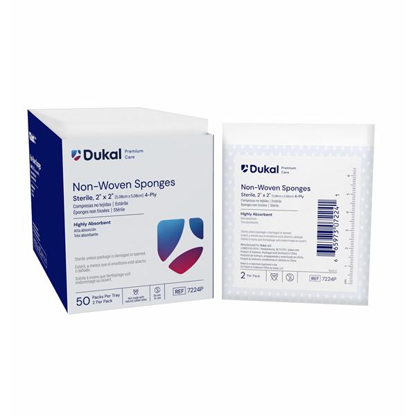 Premium Rayon/Polyester Blend Non-Woven Sponge 2x2" 4 Ply Sterile LF, 30 BX/CA