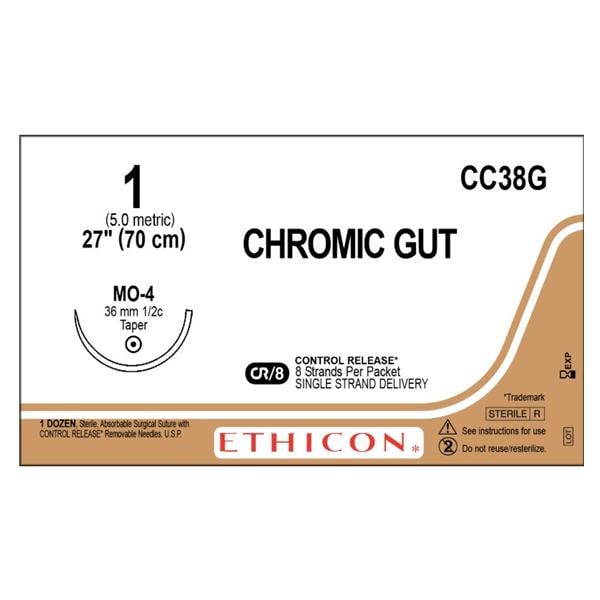 Gut Chromic Suture 1 27" Chromic Gut Mnflmnt MO-4 Undyd - Naturally Brn 12/Bx