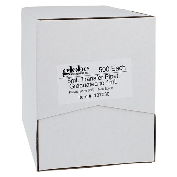 Transfer Pipet 5mL Non-Sterile 500/Bx, 10 BX/CA