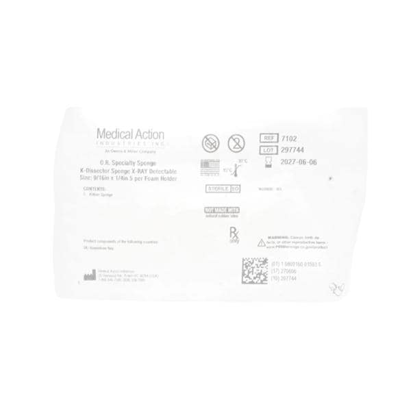 Kittner Cotton Dissector Sponge 1/4x9/16" Sterile Cube X-Ray Detectable LF