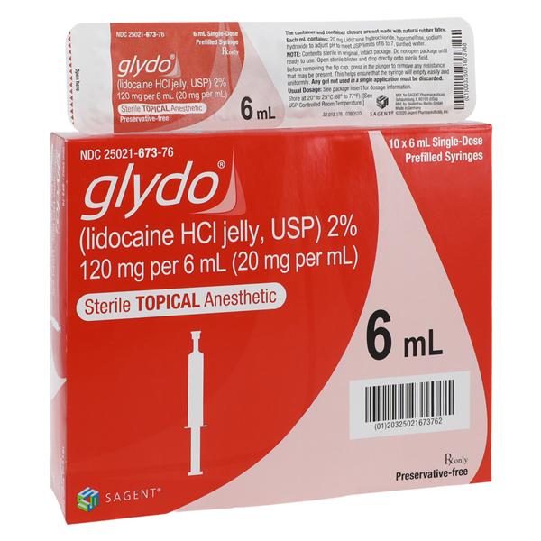 Glydo Lidocaine Topical Jelly Preservative Free Prefilled Syringe 6mL 10/Package