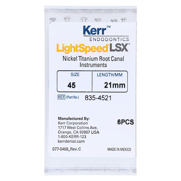 LightSpeed LSX Rotary Hand File 21 mm Size 45 Nickel Titanium White 6/Pk