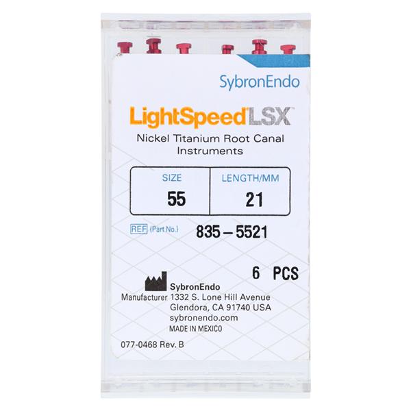 LightSpeed LSX Rotary Hand File 21 mm Size 55 Nickel Titanium Red 6/Pk