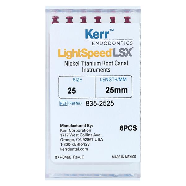 LightSpeed LSX Rotary Hand File 25 mm Size 25 Nickel Titanium Red 6/Pk