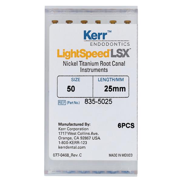 LightSpeed LSX Rotary Hand File 25 mm Size 50 Nickel Titanium Yellow 6/Pk