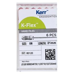 K-Flex Files Hand Flex File 21 mm Size 6 Stainless Steel Pink 0.02 6/Bx
