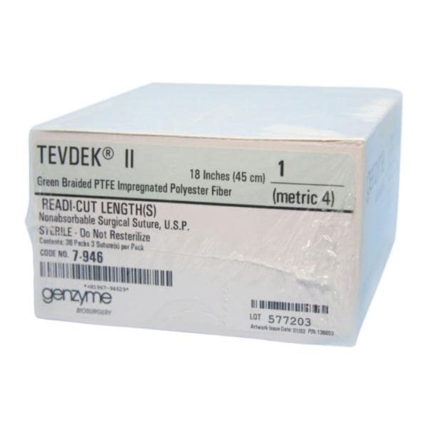 Deknetal Tevdek II Suture 1 3x18" Nylon Braid Green 36/Bx