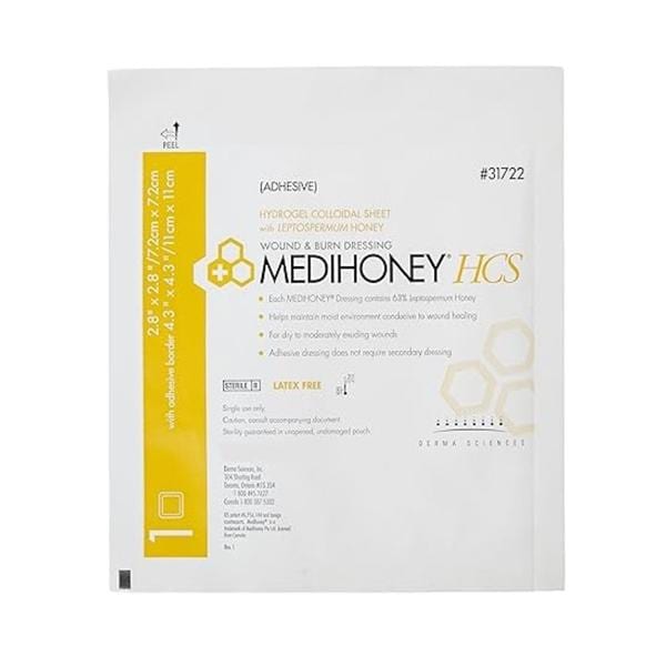 MediHoney HCS Polymer Pad Dressing 2-4/5x2-4/5" Super Absorbent 50/Ca
