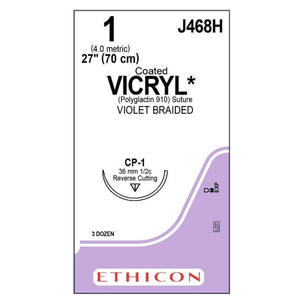 Coated Vicryl Suture 1 27" Polyglactin 910 Braid CP-1 Violet 36/Bx