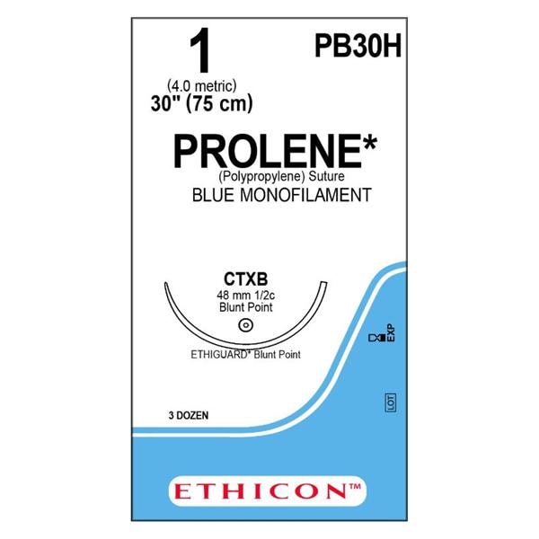 Prolene Suture 1 1x30" Polypropylene Monofilament CTXB Blue 36/Bx