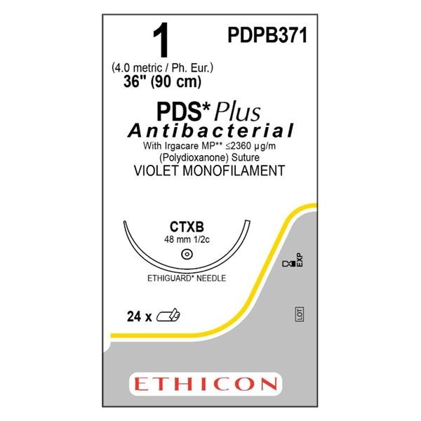 PDS Plus Suture 1 36" Triclosan, Polydioxanone Monofilament CTXB Violet 24/Bx