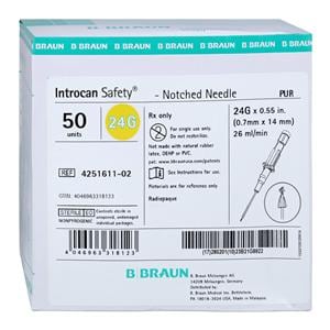 Introcan Safety IV Catheter Safety 24 Gauge 0.55" Yellow Straight 50/Bx, 4 BX/CA
