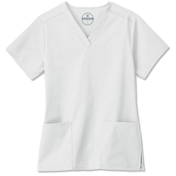Fundamentals Scrub Shirt Short Sleeves Small White Womens Ea