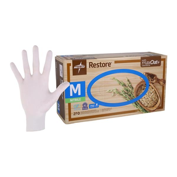 Restore Nitrile Exam Gloves Medium White Non-Sterile