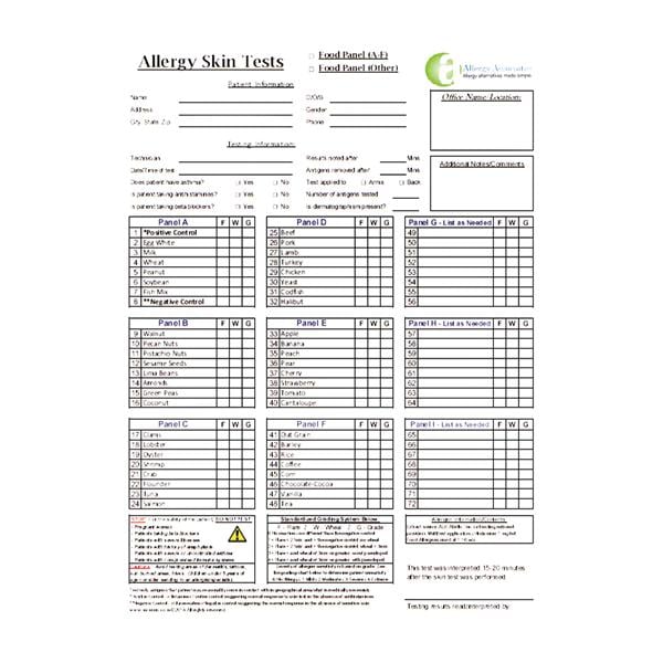 Test Forms KIT17 Food Skin Test Henry Schein Medical