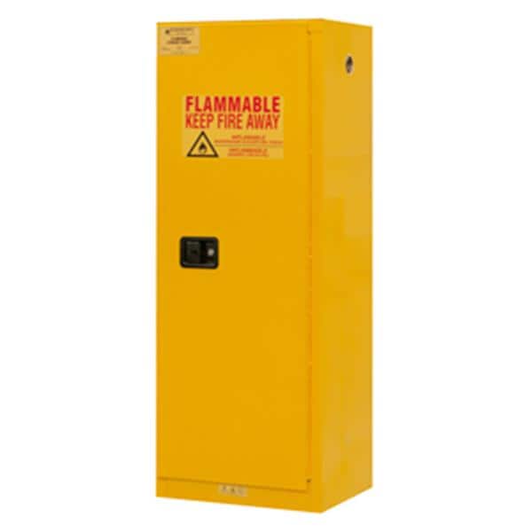Safety Cabinet Red/Yellow 23-5/16x18-1/8x65" 3-Point Lock Stl f/ Flmbl Chmcls Ea