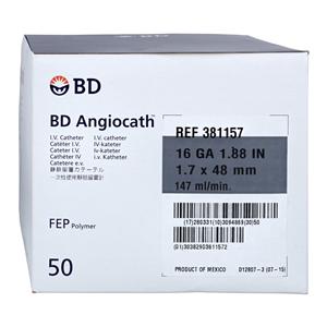 Angiocath Peripheral Venous Catheter 16 Gauge 1-7/8" Gray 50/Bx, 4 BX/CA