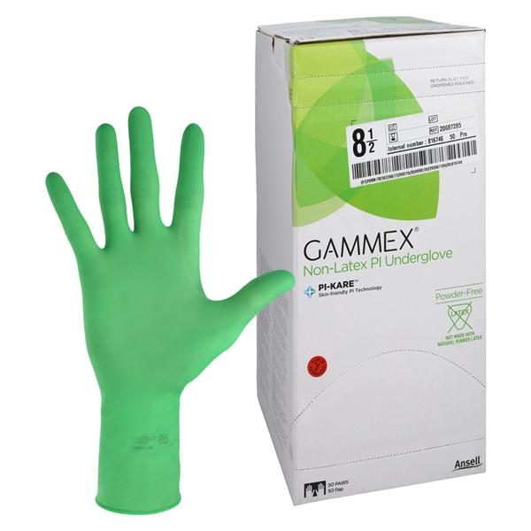 GAMMEX Non-Latex PI Underglove Polyisoprene Surgical Gloves 8.5 Green 50Pr/Bx, 4 BX/CA