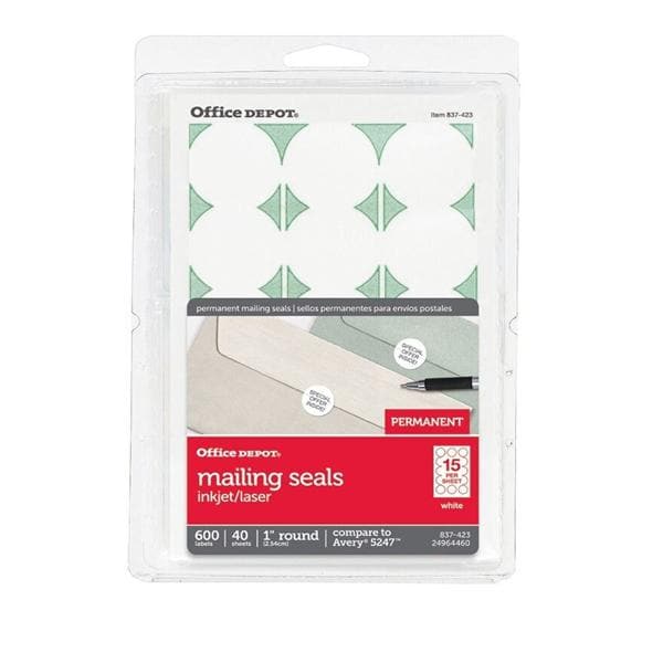 Seals Mailing Permanent 1" White 600/Pk 600/Pk