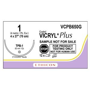 Coated Vicryl Plus Suture 1 27" Triclosan/Polyglactin 910 Braid TPB-1 Vio 12/Bx
