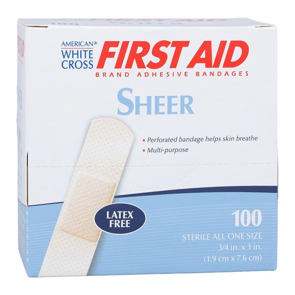 American White Cross Adhesive Bandage Plastic Film 3/4x3" Sheer Sterile 100/Bx, 12 BX/CA