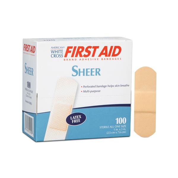 American White Cross Adhesive Bandage Plastic Film 1x3" Sheer Sterile 100/Bx, 12 BX/CA