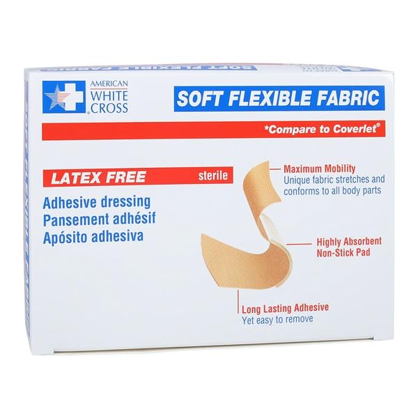 American White Cross Adhesive Bandage Fabric 3/4x3" Tan Sterile 100/Bx, 12 BX/CA