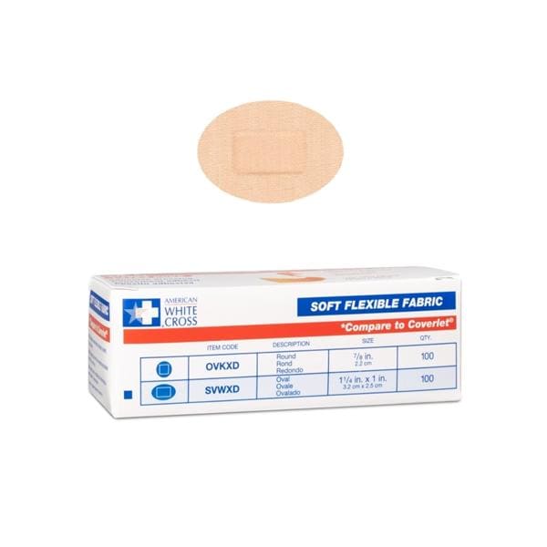 American White Cross Adhesive Bandage Fabric 7/8x1-1/4" Tan Sterile 100/Bx, 12 BX/CA