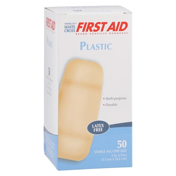 American White Cross Adhesive Bandage Plastic 2x4" Tan Sterile 50/Bx