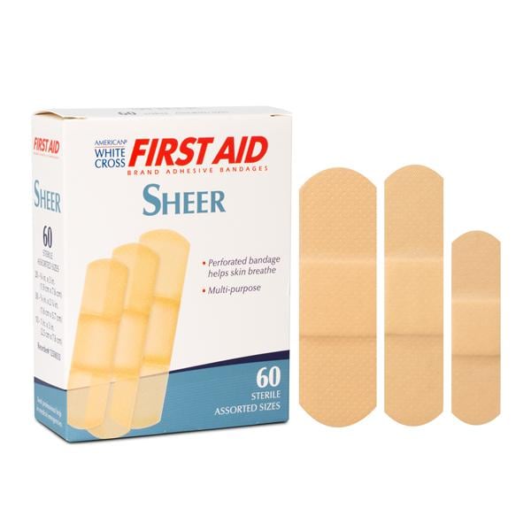 American White Cross Adhesive Bandage Plastic Film Assorted Sizes Shr Strl 60/Bx, 24 BX/CA