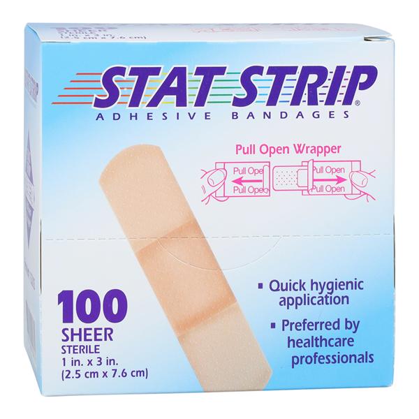 Stat Strip Adhesive Bandage Plastic 1x3" Sheer Sterile 100/Bx