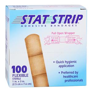 American White Cross Stat Strip Adhesive Bandage Fabric 1x3" Tan Sterile 100/Bx