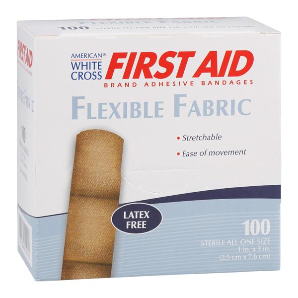 American White Cross Adhesive Bandage Fabric 1x3" Tan Sterile 100/Bx, 12 BX/CA