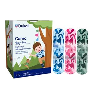 Stat Strip Bandage Plastic 3/4x3" Camo Pink/Blue Assorted Sterile 100/Bx