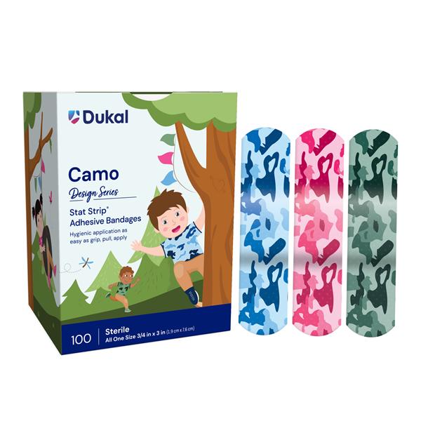 Stat Strip Bandage Plastic 3/4x3" Camo Pink/Blue Assorted Sterile 100/Bx, 12 BX/CA