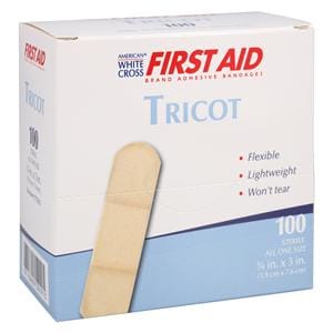 American White Cross Adhesive Bandage Tricot 3/4x3" Beige Sterile 100/Bx, 12 BX/CA