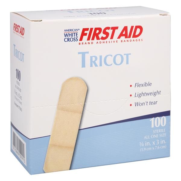 American White Cross Adhesive Bandage Tricot 3/4x3" Beige Sterile 100/Bx, 12 BX/CA