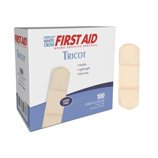 American White Cross Adhesive Bandage Tricot 1x3" Beige Sterile 100/Bx, 12 BX/CA