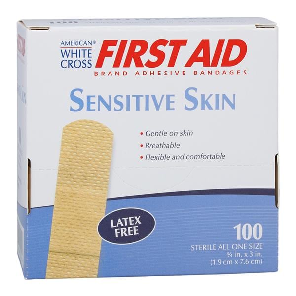 American White Cross Sensitive Skin Bandage Fabric 3/4x3" Beige Sterile 100/Bx, 12 BX/CA