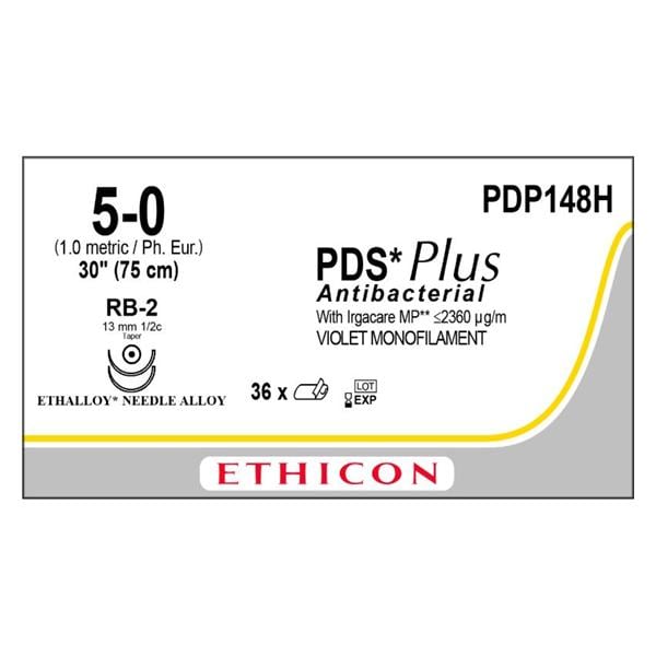 PDS Plus Suture 5-0 30" Triclosan, Polydioxanone Monofilament RB-2 Violet 36/Bx