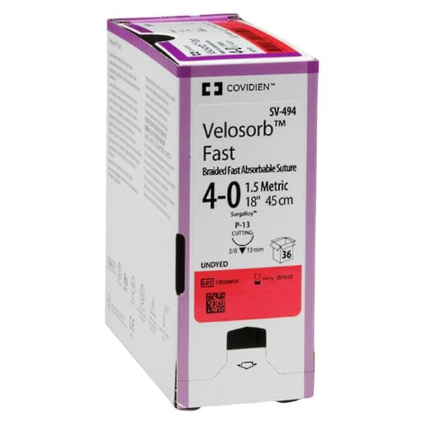 Velosorb Fast Suture 4-0 18" Polyglycolic Acid Braid P-12 Undyed 12/Ca