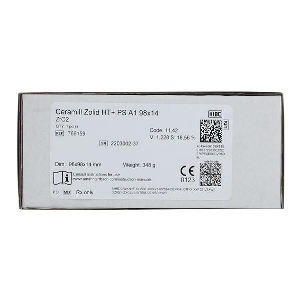 Ceramill Zolid HT+ Zirconia Disc A1 98x14 Ea product image