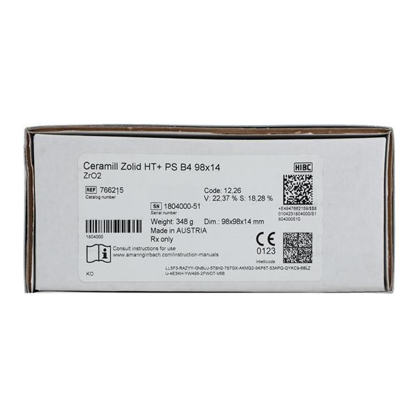 Ceramill Zolid HT+ Zirconia Disc B4 98x14 Ea product image