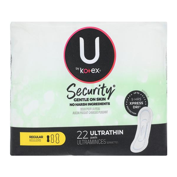 U by Kotex Menstrual Pad Regular Moderate White Disposable Fragrance Free 22/Pk, 8 PK/CA